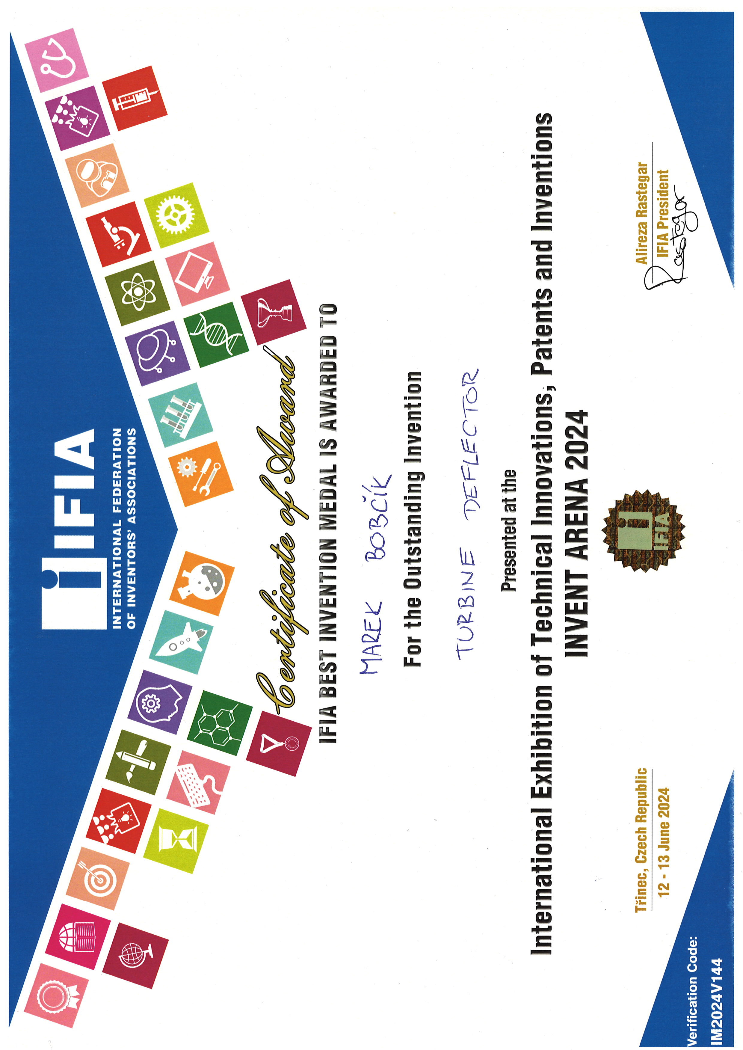 IFIA — Best Invention Award (certificate)